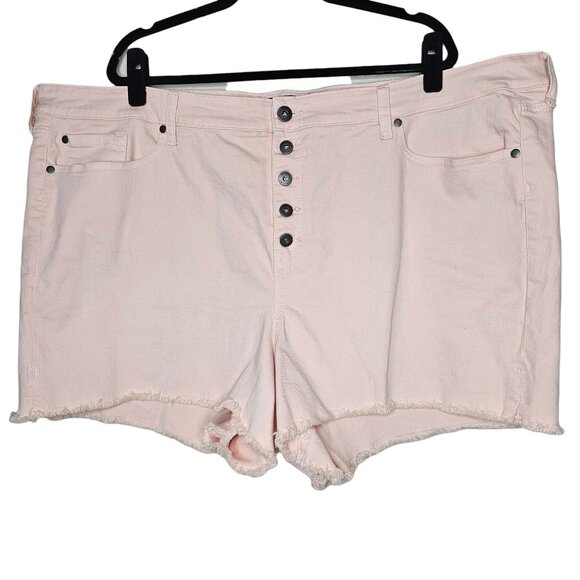 Torrid 28 Light Pink Cut Off Denim Shorts Stretch Button Fly Raw Hem 4.5" - Picture 1 of 6